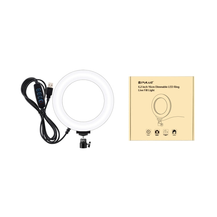 PULUZ 6.2 inch 16cm USB 3 Modes Dimmable LED Ring Vlogging Photography Video Lights with Tripod B...