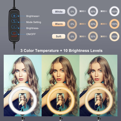 PULUZ 10.2 inch 26cm USB 3 Modes Dimmable LED Ring Vlogging Selfie Beauty Photography Video Light...