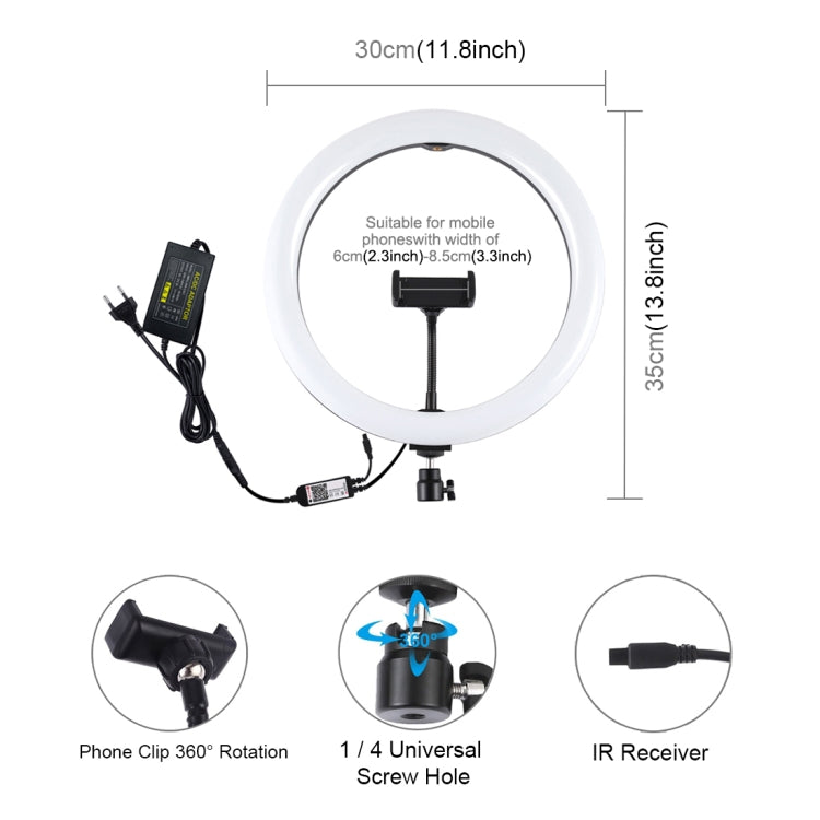 PULUZ 11.8 inch 30cm RGB Dimmable LED Ring Vlogging Selfie Photography Video Lights with Cold Sho...
