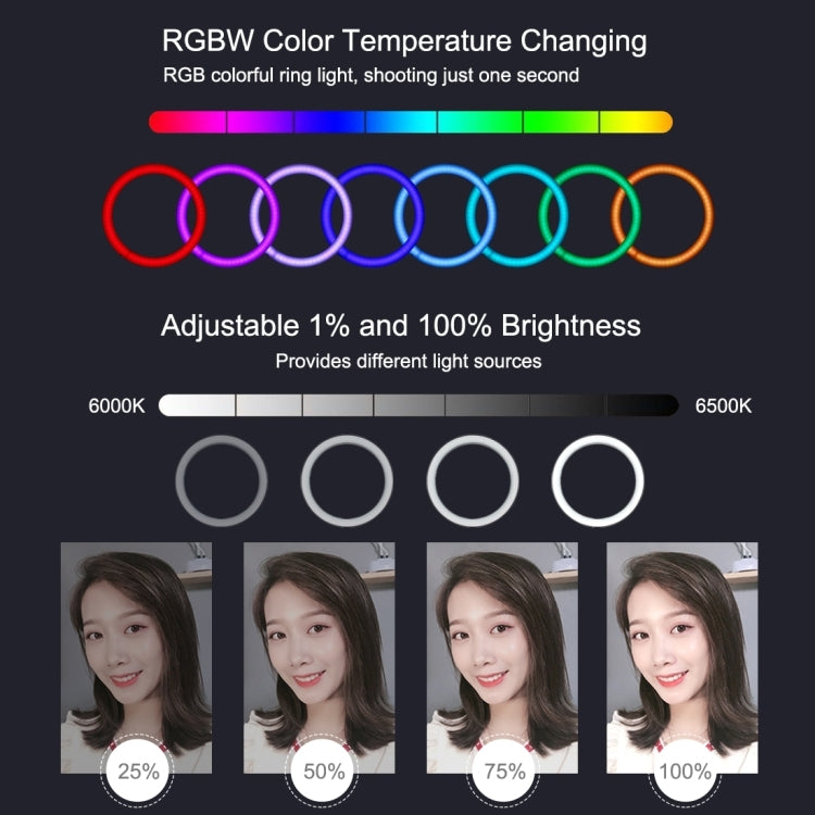 PULUZ 6.2 inch 16cm USB RGBW Dimmable LED Ring Vlogging Photography Video Lights  with Cold Shoe ...