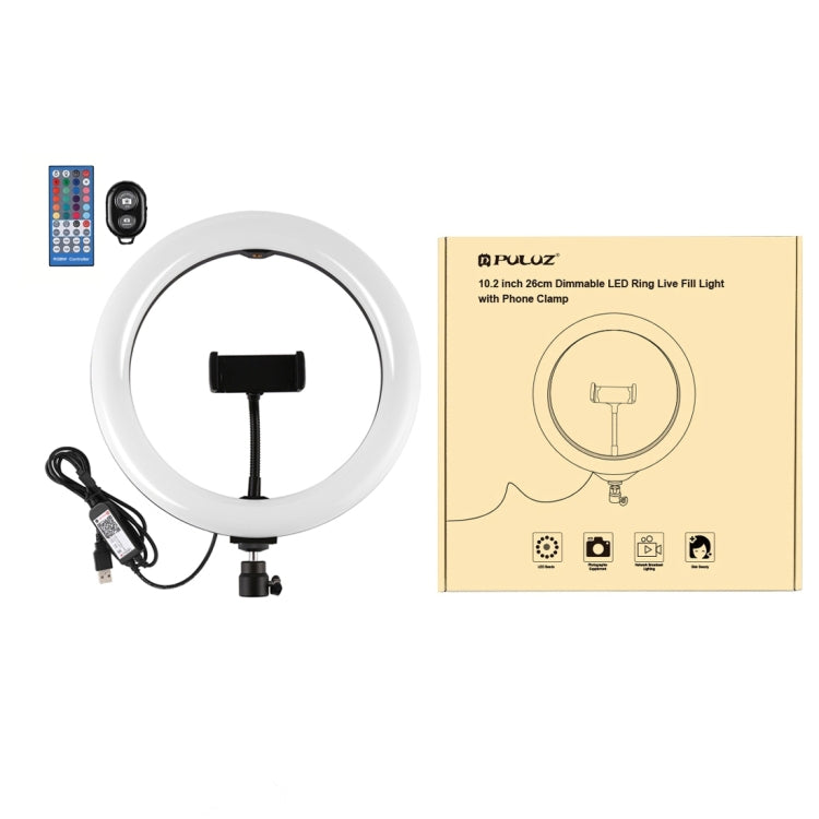PULUZ 10.2 inch 26cm Curved Surface USB RGBW Dimmable LED Ring Vlogging Photography Video Lights ...
