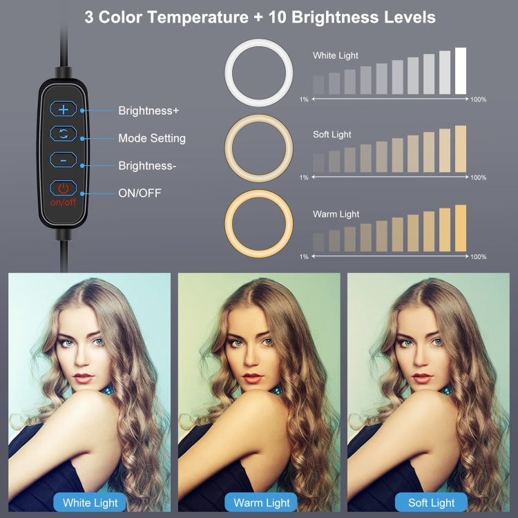 PULUZ 7.9 inch 20cm USB 3 Modes Dimmable Dual Color Temperature LED Curved Light Ring Vlogging Se...