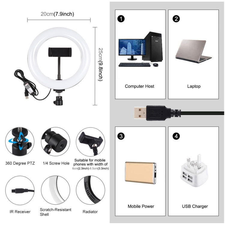 7.9 inch RGBW Ring Lights with Phone Clamp