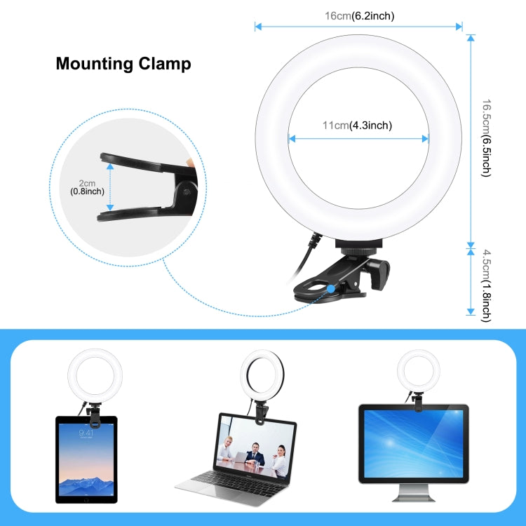PULUZ 6.2 inch 16cm Ring Selfie Light 3 Modes USB Dimmable Dual Color Temperature LED Curved Vlog...
