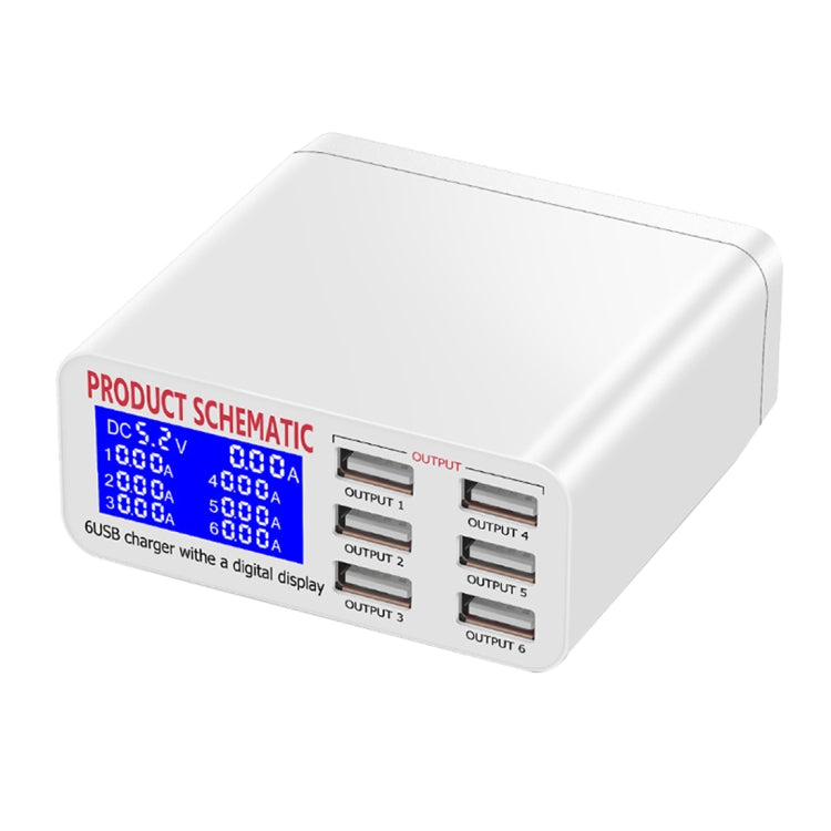 WLX-899 30W USB Charger 5V 6A Output 3.5A Max High Speed 6-Ports USB Charger with Digital Display...