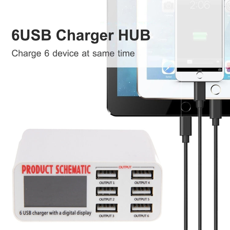WLX-899 30W USB Charger 5V 6A Output 3.5A Max High Speed 6-Ports USB Charger with Digital Display...