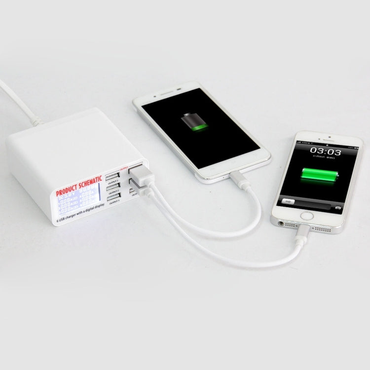 WLX-899 30W USB Charger 5V 6A Output 3.5A Max High Speed 6-Ports USB Charger with Digital Display...