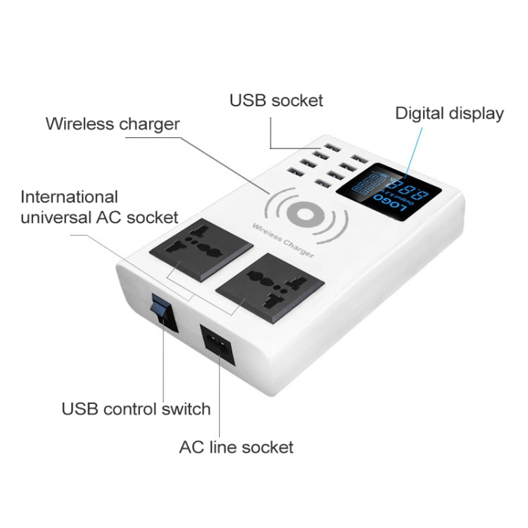 YC-CDA10W 10W Multi Port USB Intelligent Digital Display Fast Charging Wireless Charger, UK Plug�...
