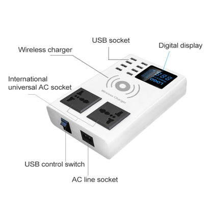 YC-CDA10W 10W Multi Port USB Intelligent Digital Display Fast Charging Wireless Charger, UK Plug�...