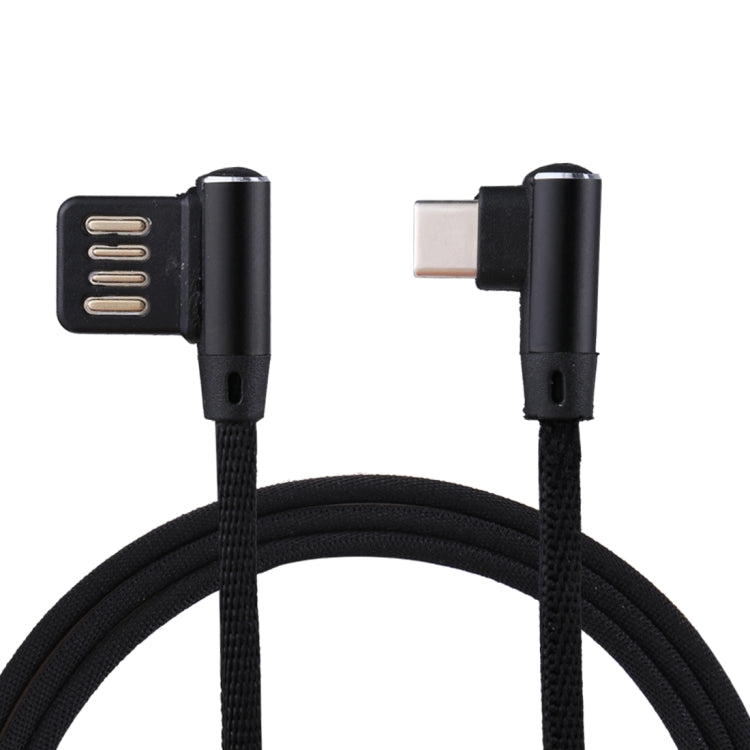 1m 2.4A Output USB to USB-C / Type-C Double Elbow Design Nylon Weave Style Data Sync Charging Cab...
