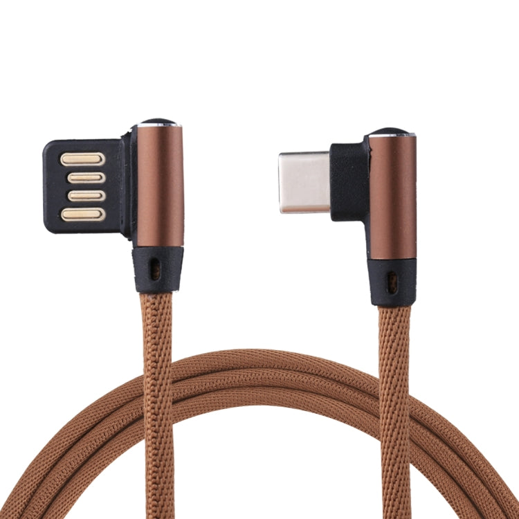 1m 2.4A Output USB to USB-C / Type-C Double Elbow Design Nylon Weave Style Data Sync Charging Cab...