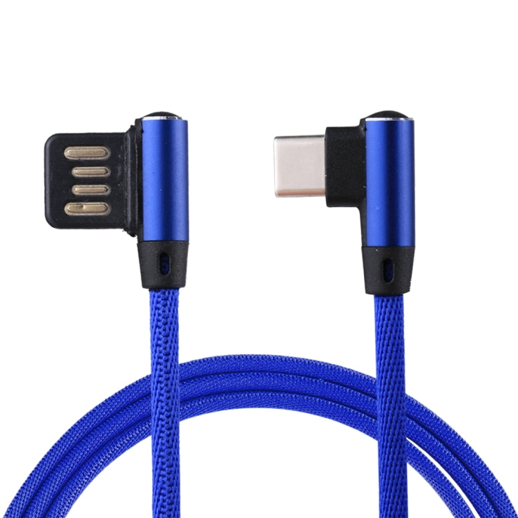 1m 2.4A Output USB to USB-C / Type-C Double Elbow Design Nylon Weave Style Data Sync Charging Cab...