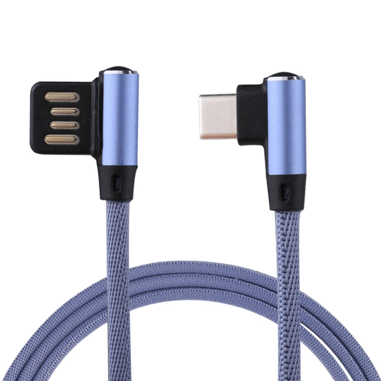 1m 2.4A Output USB to USB-C / Type-C Double Elbow Design Nylon Weave Style Data Sync Charging Cab...