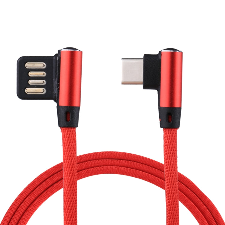 1m 2.4A Output USB to USB-C / Type-C Double Elbow Design Nylon Weave Style Data Sync Charging Cab...