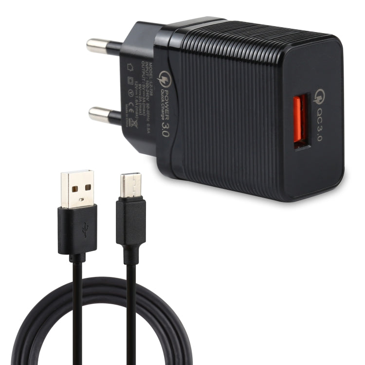LZ-728 2 in 1 18W QC 3.0 USB Interface Travel Charger + USB to USB-C / Type-C Data Cable Set, EU ...