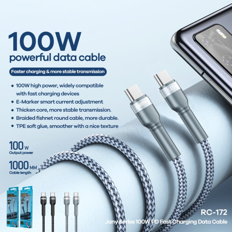 REMAX RC-172 Jany Series 1m PD100W Type-C to USB-C / Type-C Aluminum Alloy Braid Fast Charging Da...