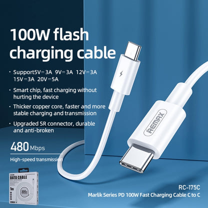 REMAX Marlik Series RC-175c PD 100W USB-C / Type-C to USB-C / Type-C Interface Fast Charging Data...