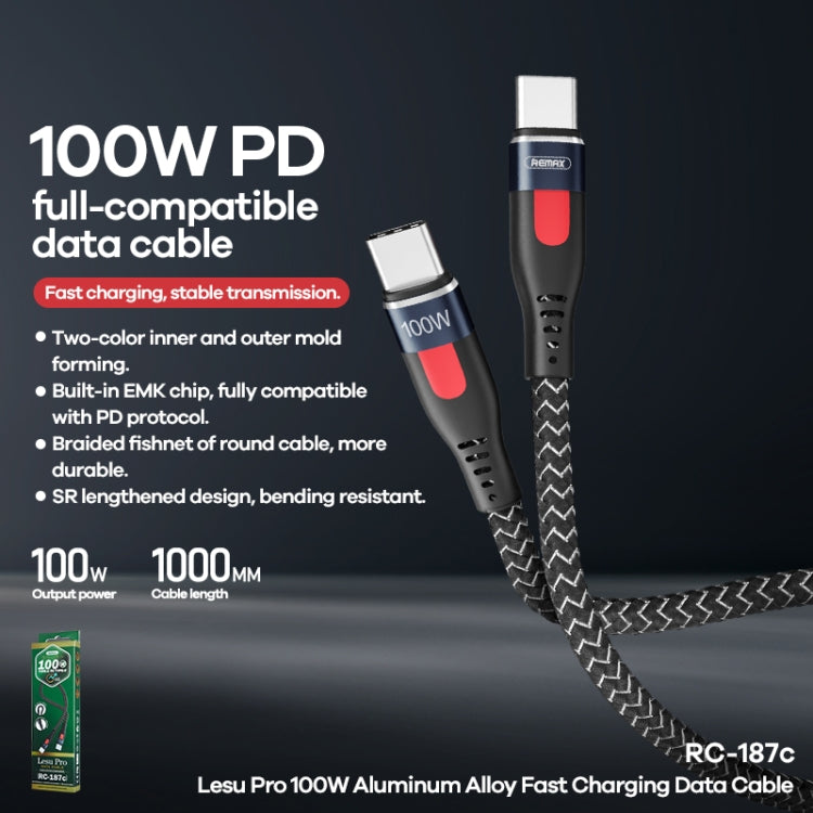 REMAX RC-187c Lesu Pro 1m PD100W Type-C to USB-C / Type-C Aluminum Alloy Braid Fast Charging Data...