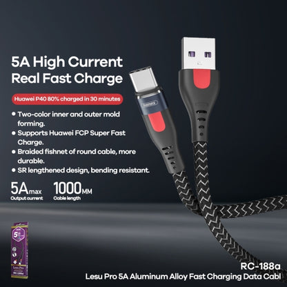 REMAX RC-188a Lesu Pro 1m 5A USB to USB-C / Type-C Aluminum Alloy Braid Fast Charging Data Cable�...