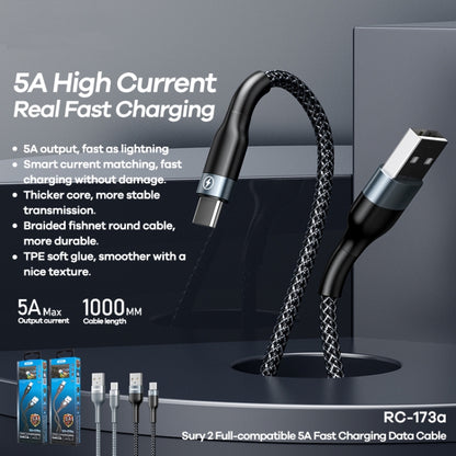 REMAX RC-173a 5A USB to USB-C / Type-C Sury 2 Fully Compatible Fast Charging Data Cable, Cable Le...