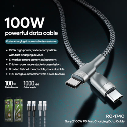 REMAX RC-174C PD 100W USB-C / Type-C to USB-C / Type-C Sury 2 Fast Charging Data Cable, Cable Len...
