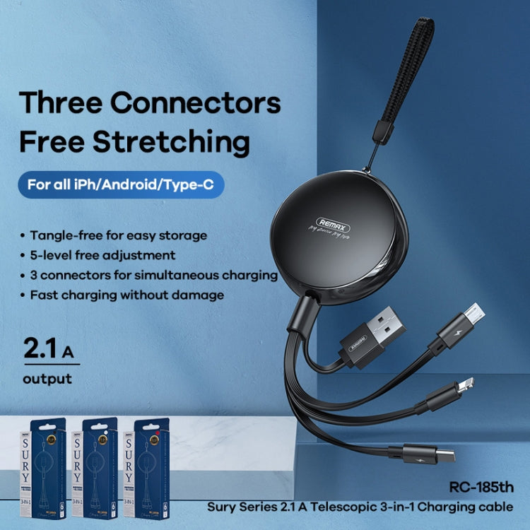 REMAX RC-185th 3 in 1 2.1A USB to 8 Pin + USB-C / Type-C + Micro USB Sury Series Cable