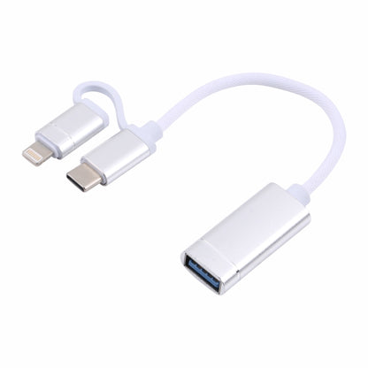 USB 3.0 Female to 8 Pin + USB-C / Type-C Male Charging + Transmission OTG Nylon Braided Adapter C...