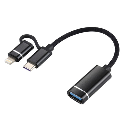 USB 3.0 Female to 8 Pin + USB-C / Type-C Male Charging + Transmission OTG Nylon Braided Adapter C...