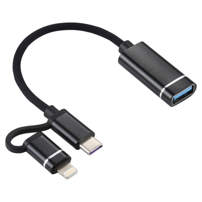 USB 3.0 Female to 8 Pin + USB-C / Type-C Male Charging + Transmission OTG Nylon Braided Adapter C...