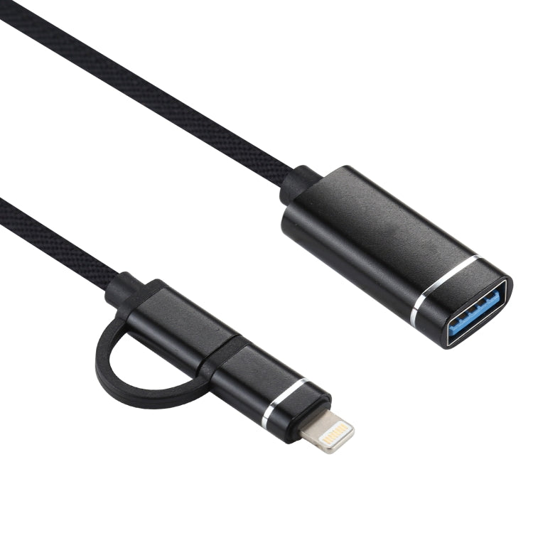 USB 3.0 Female to 8 Pin + USB-C / Type-C Male Charging + Transmission OTG Nylon Braided Adapter C...