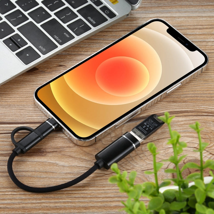 USB 3.0 Female to 8 Pin + USB-C / Type-C Male Charging + Transmission OTG Nylon Braided Adapter C...