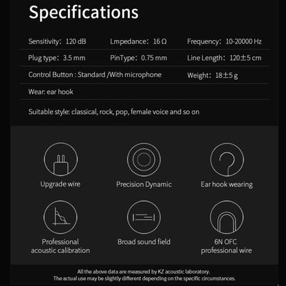 KZ ED12 3.5mm Jack Hanging Ear Sports Design In-Ear Style Wire Control Earphone, Cable Length: 1....