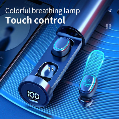 C1 Bluetooth 5.0 TWS Circular Chimney Touch Digital Display True Wireless Bluetooth Earphone with...