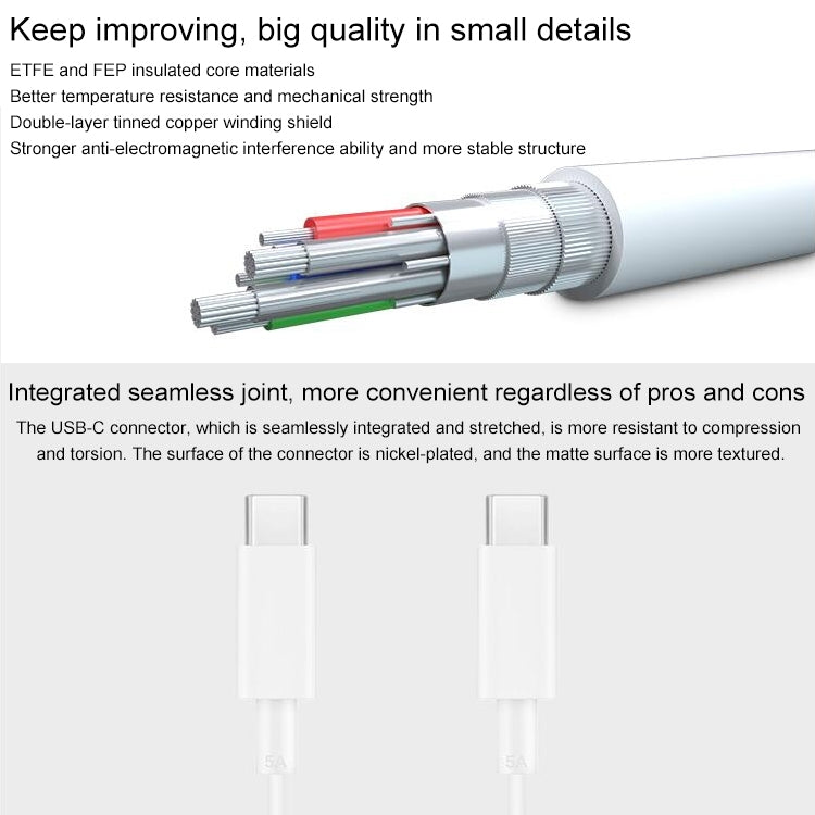 Original Huawei CP43 5A USB-C / Type-C to USB-C / Type-C Fast Charging Data Cable, Cable Length: 1m