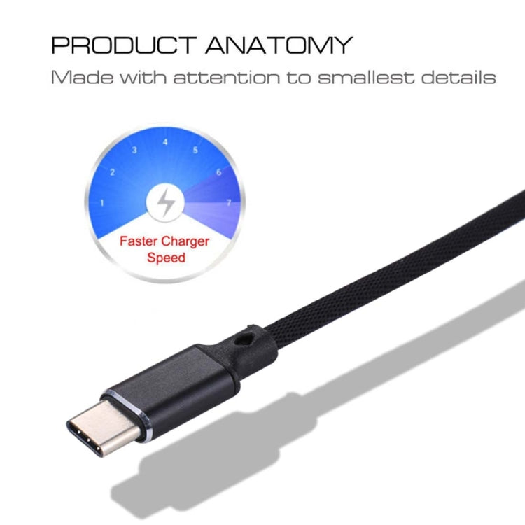 1m 2A Output USB to USB-C / Type-C Nylon Weave Style Data Sync Charging Cable, 2A Black, 2A Pink�...