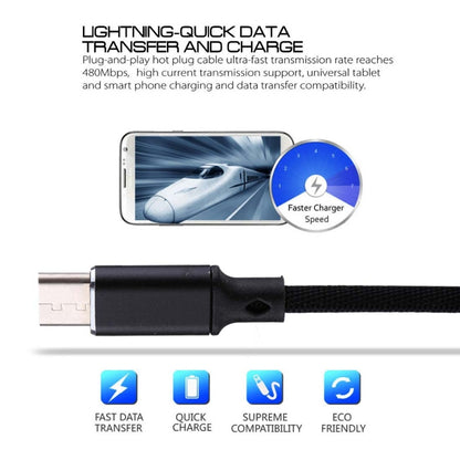 1m 2A Output USB to USB-C / Type-C Nylon Weave Style Data Sync Charging Cable, 2A Black, 2A Pink�...