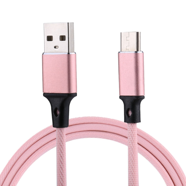 1m 2A Output USB to USB-C / Type-C Nylon Weave Style Data Sync Charging Cable, 2A Black, 2A Pink�...