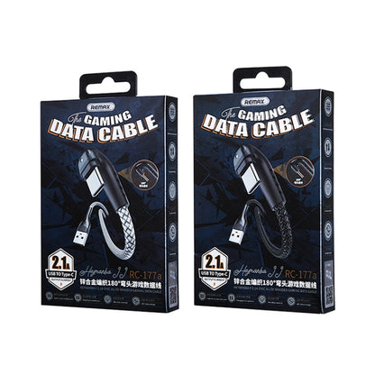 REMAX RC-177a Heymanba II 2.1A USB to USB-C / Type-C 180 Degrees Elbow Zinc Alloy Braided Gaming ...