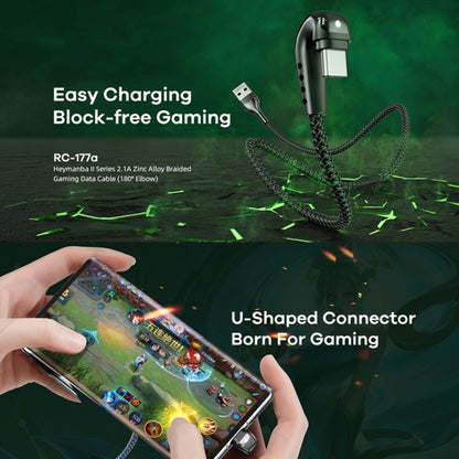 REMAX RC-177a Heymanba II 2.1A USB to USB-C / Type-C 180 Degrees Elbow Zinc Alloy Braided Gaming ...