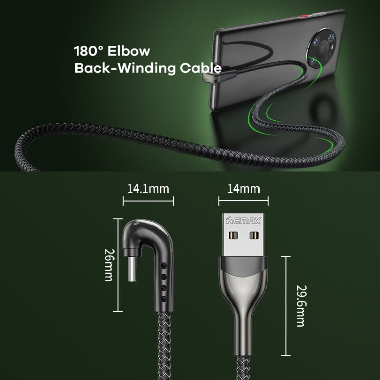 REMAX RC-177a Heymanba II 2.1A USB to USB-C / Type-C 180 Degrees Elbow Zinc Alloy Braided Gaming ...