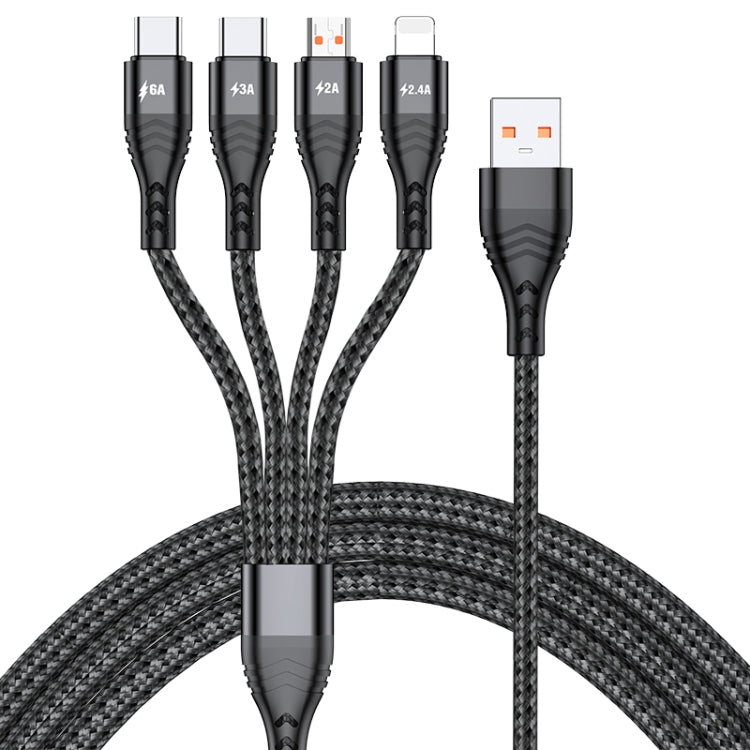 4 in 1 66W 6A USB to 8 Pin + Micro USB + Dual USB-C / Type-C Fast Charging Data Cable, Cable Leng...