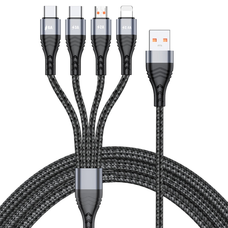 4 in 1 66W 6A USB to 8 Pin + Micro USB + Dual USB-C / Type-C Fast Charging Data Cable, Cable Leng...