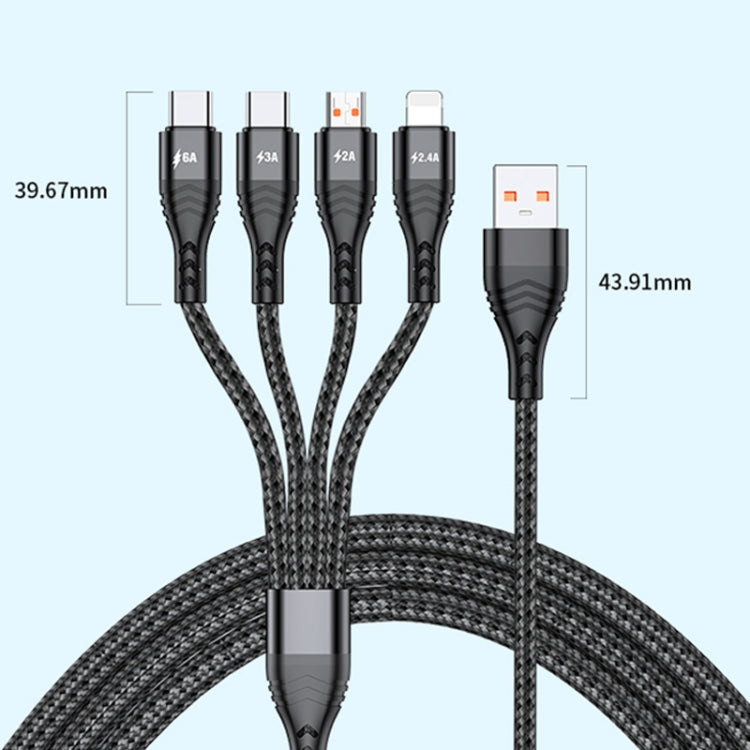 4 in 1 66W 6A USB to 8 Pin + Micro USB + Dual USB-C / Type-C Fast Charging Data Cable, Cable Leng...