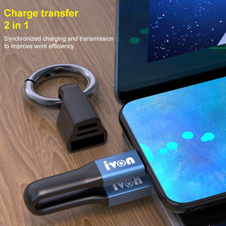 IVON CA90 3.1A Max USB to USB-C / Type-C Portable Data Cable with Ring, Length: 14.5cm, Type-C