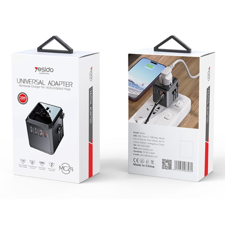 Yesido MC24 20W 3 USB + Type-C Ports Multi-function Universal Travel Adapter Plug