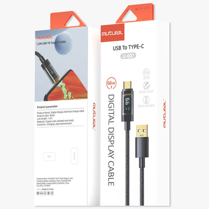 Mutural Li-CC007 1.2m 66W Transparent Digital Display USB to Type-C Charging Data Cable����������...