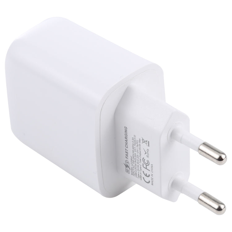 LZ-215A+C 20W QC 3.0 USB + PD 3.0 USB-C / Type-C Fast Charging Travel Charger, EU Plug, EU Plug