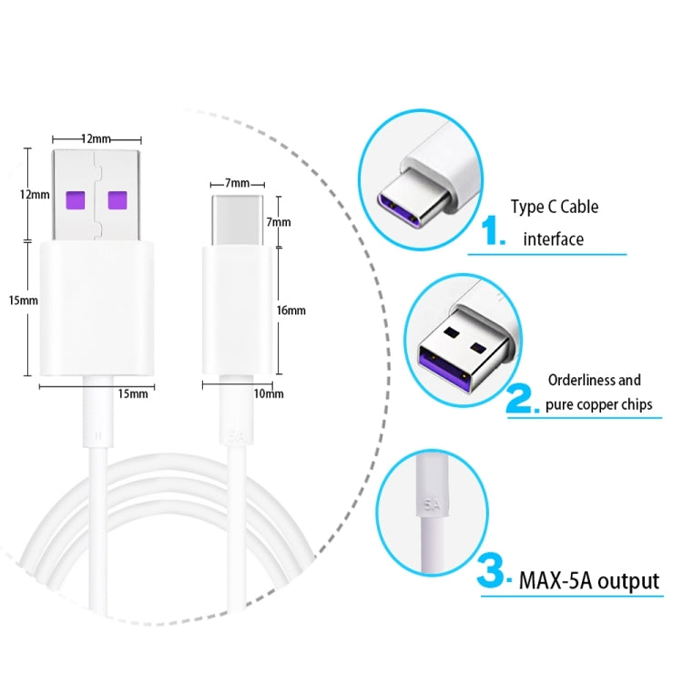 5A USB to USB-C / Type-C Mobile Phone Tablet PC Universal Super Fast Charging Data Cable, 1m, 1.5...