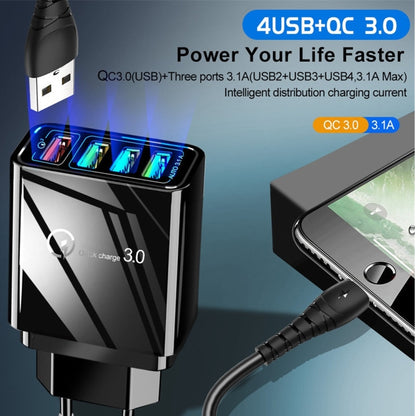 30W QC 3.0 USB + 3 USB 2.0 Ports Mobile Phone Tablet PC Universal Quick Charger Travel Charger, E...