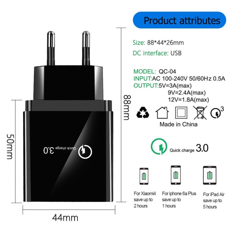 30W QC 3.0 USB + 3 USB 2.0 Ports Mobile Phone Tablet PC Universal Quick Charger Travel Charger, E...